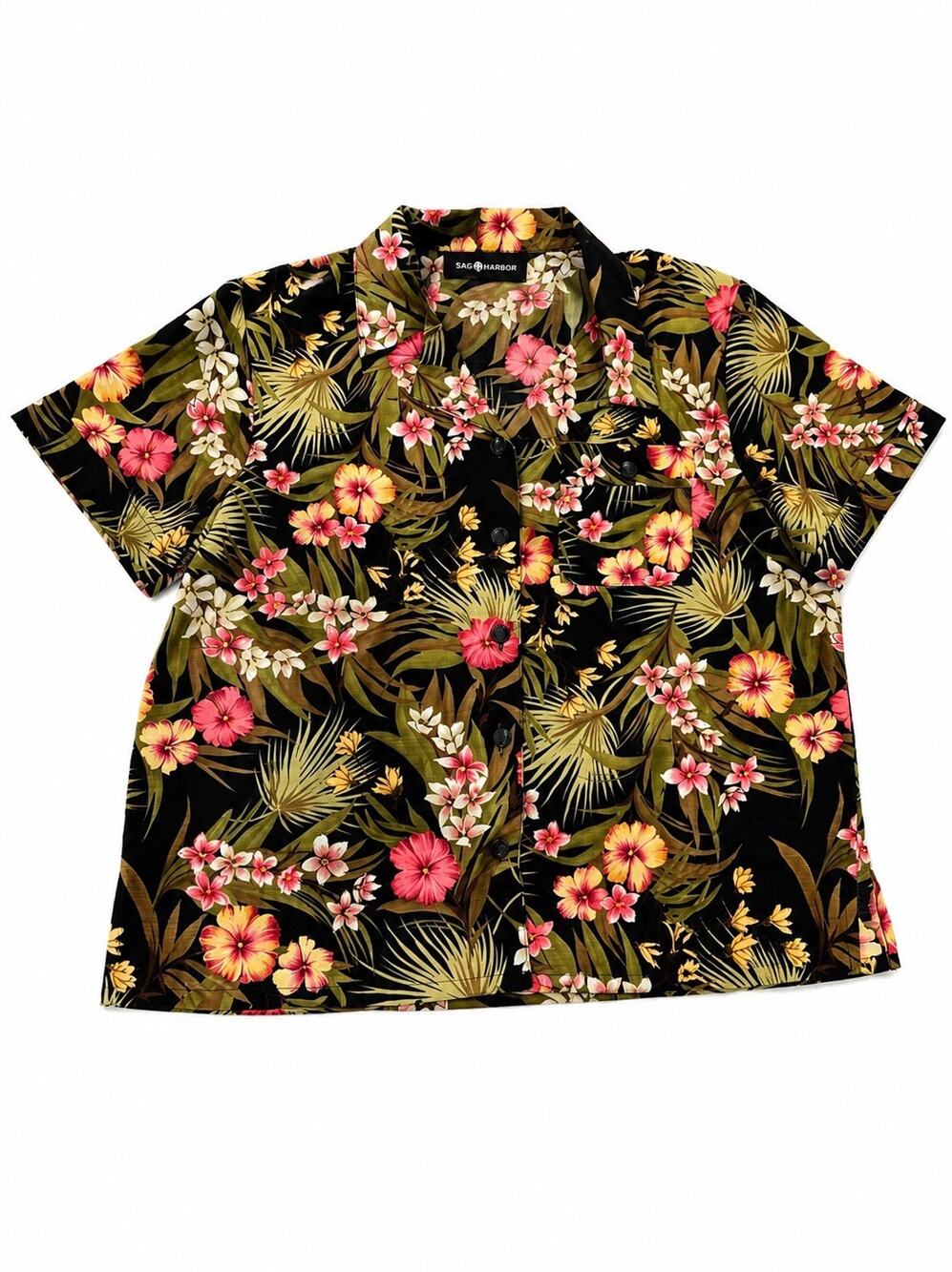 Sag Harbor Women’s Size XL Tropical Floral Hawaiian Button Up Shirt